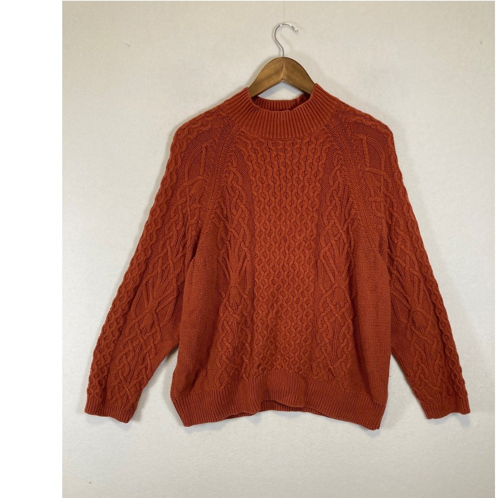 Earthy Cozy Preswick & Moore Women 2X Burnt Orange Cable Knit Mock Neck Sweater‎